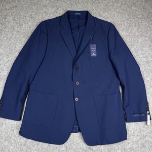 Stafford NWT Classic Fit Seersucker Blazer Blue Mens 48R Sport Coat $168 MSRP